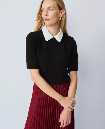 Ann Taylor Sweaters|All Sweaters|Petite Lace Collar Sweater Tee Black