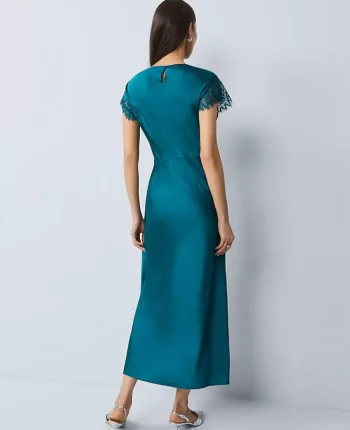 Ann Taylor Dresses|Petite Dresses|Petite Lace Trim Satin Midi Dress Pacific Shore