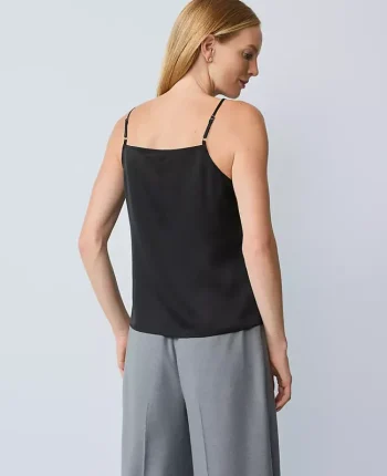 Ann Taylor Tops And Blouses|Petite Lace Trim V-Neck Tank Top Black