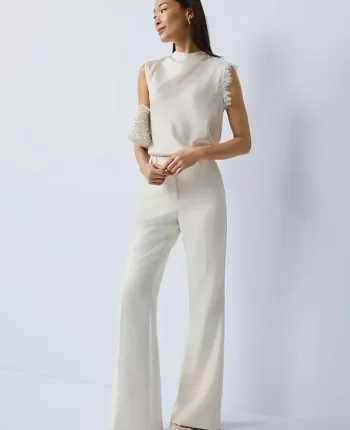 Ann Taylor Tops And Blouses|Petite Lace Trimmed Satin Top Winter White