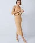 Ann Taylor Petite Sweaters|Petite Skirts|Petite Lurex Midi Sweater Skirt Cafe Au Lait