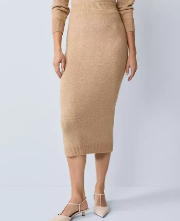 Ann Taylor Petite Sweaters|Petite Skirts|Petite Lurex Midi Sweater Skirt Cafe Au Lait