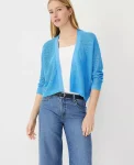 Ann Taylor Petite Sweaters|Petite Mesh Stitch Open Cardigan Cerulean Blue