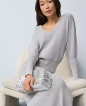 Ann Taylor Petite Sweaters|Petite Metallic Ribbed Sweater Medium Light Heather Grey