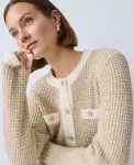 Ann Taylor Petite Sweaters|Petite Metallic Waffle Knit Sweater Jacket Winter White