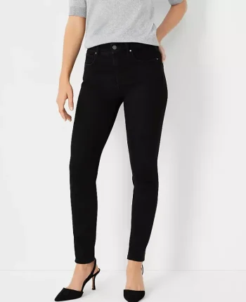 Ann Taylor Petite Jeans|Petite Mid Rise Skinny Jeans In - Curvy Fit Jet Black Wash