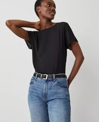 Ann Taylor Tops And Blouses|Petite Mixed Media Crew Neck Tee Black