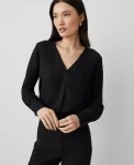 Ann Taylor Tops And Blouses|Petite Mixed Media Pleat Front Top Black