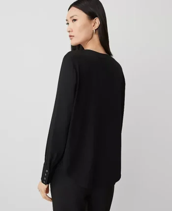 Ann Taylor Tops And Blouses|Petite Mixed Media Pleat Front Top Black