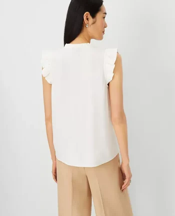 Ann Taylor Tops And Blouses|Petite Mixed Media Ruffle Shell Winter White
