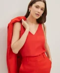 Ann Taylor Tops And Blouses|Petite Mixed Media V-Neck Shell Fiery Red