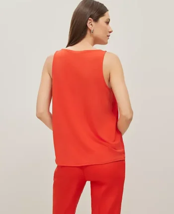 Ann Taylor Tops And Blouses|Petite Mixed Media V-Neck Shell Fiery Red