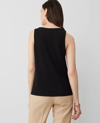Ann Taylor Tops And Blouses|Petite Mixed Media V-Neck Shell Black
