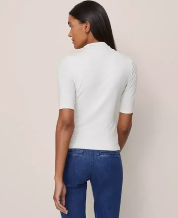 Ann Taylor Tops And Blouses|Petite Mock Neck Elbow Sleeve Top Winter White