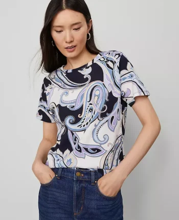 Ann Taylor Tops And Blouses|Petite Paisley Crew Neck Tee Night Sky