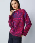 Ann Taylor Sweaters|All Sweaters|Petite Paisley Jacquard Mock Neck Sweater Jewel Red