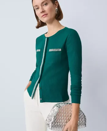 Ann Taylor Tops And Blouses|Petite Pearl Trim Jacket Rainforest