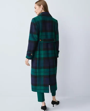 Ann Taylor Jackets And Blazers|Petite Plaid Fitted Double Breasted Coat Rainforest