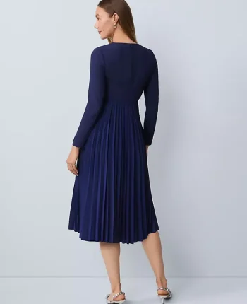 Ann Taylor Dresses|Petite Dresses|Petite Pleated Crepe Flare Dress Twilight Sea