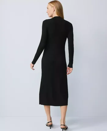 Ann Taylor Petite Sweaters|Petite Dresses|Petite Ribbed Button Sweater Dress Black