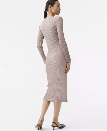Ann Taylor Petite Sweaters|Petite Dresses|Petite Ribbed Button Sweater Dress Mocha Meringue