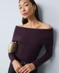 Ann Taylor Sweaters|All Sweaters|Petite Ribbed Off-The-Shoulder Sweater Aubergine Dream