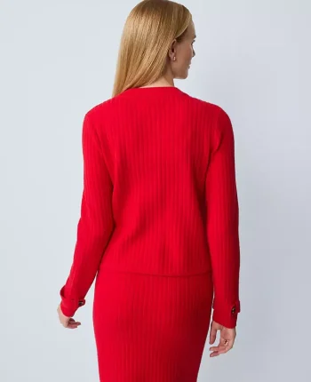 Ann Taylor Sweaters|All Sweaters|Petite Ribbed Sweater Jacket Iconic Red
