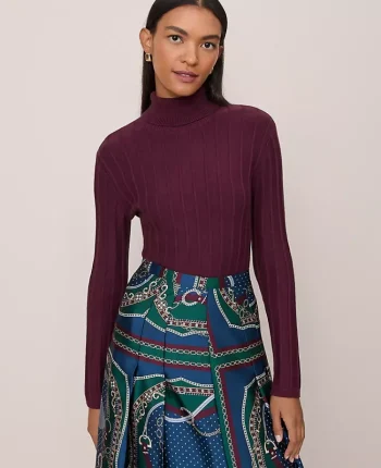 Ann Taylor Sweaters|All Sweaters|Petite Ribbed Turtleneck Sweater Poised Plum