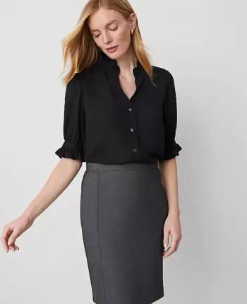 Ann Taylor New Petite Styles|Petite Ruffle Collar Blouse Black