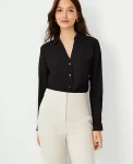 Ann Taylor Tops And Blouses|Petite Satin Essential Shirt Black