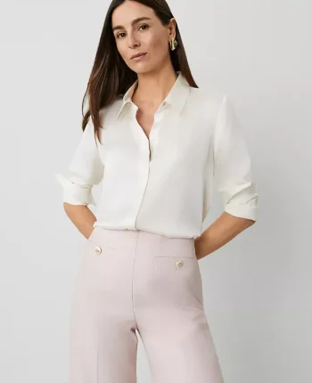 Ann Taylor Tops And Blouses|Petite Satin Essential Shirt Winter White