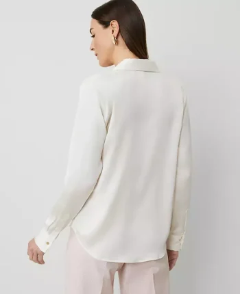 Ann Taylor Tops And Blouses|Petite Satin Essential Shirt Winter White