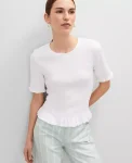 Ann Taylor Tops And Blouses|Petite Smocked Ruffle Trimmed Top White