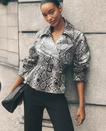 Ann Taylor Jackets And Blazers|Petite Jackets And Blazers|Petite Snake Print Belted Trench Coat Black/ Neutral Snakeskin