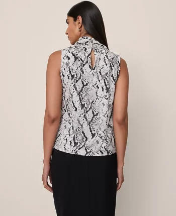 Ann Taylor Tops And Blouses|Petite Snake Print Cowl Neck Blouse Winter White