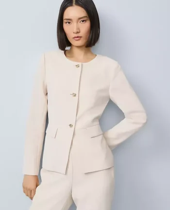 Ann Taylor Petite Jackets And Blazers|Petite Suits|Petite Split Hem Jacket Ivory Whisper