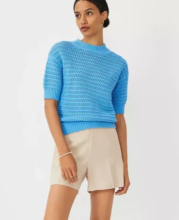 Ann Taylor Petite Sweaters|Petite Stitchy Sweater Cerulean Blue