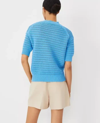 Ann Taylor Petite Sweaters|Petite Stitchy Sweater Cerulean Blue