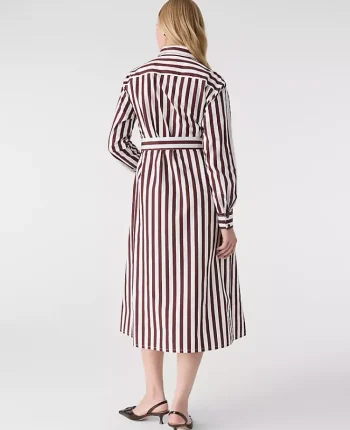 Ann Taylor Petite Dresses|Petite Striped Collared Midi Shirtdress Deep Bronze