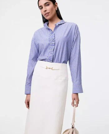 Ann Taylor New Petite Styles|Petite Striped Ruffle Shirt Blue White Stripe
