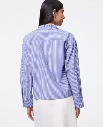 Ann Taylor New Petite Styles|Petite Striped Ruffle Shirt Blue White Stripe