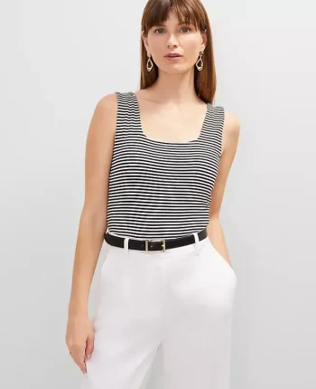 Ann Taylor Tops And Blouses|Petite Striped Square Neck Tank Top Black