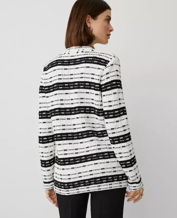 Ann Taylor Sweaters|All Sweaters|Petite Striped Tweed Sweater Jacket White/Black Multi