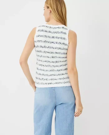 Ann Taylor Petite Sweaters|Petite Textured Scoop Neck Tank Top White Multi