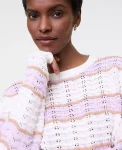 Ann Taylor Petite Sweaters|New Petite Styles|Petite Textured Stitch Striped Sweater White Multi