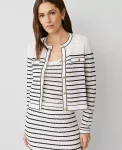 Ann Taylor Petite Sweaters|Petite Textured Striped Pocket Cardigan White/Black Multi