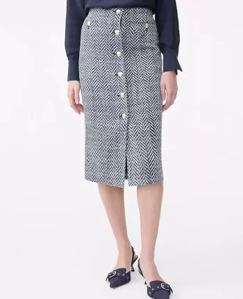 Ann Taylor Petite Skirts|New Petite Styles|Petite Tweed Button Front Pencil Skirt Speckled Navy/White