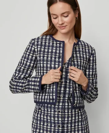 Ann Taylor Jackets And Blazers|Petite Jackets And Blazers|Petite Tweed Patch Pocket Jacket Navy/White Combo