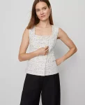 Ann Taylor Jackets And Blazers|Petite Jackets And Blazers|Petite Tweed Square Neck Vest Charcoal/White Combo