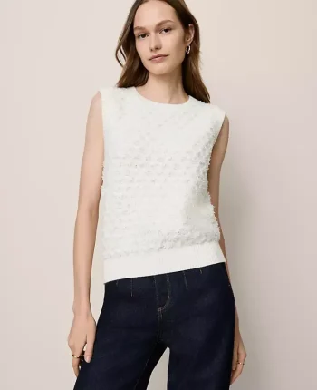 Ann Taylor Sweaters|All Sweaters|Petite Tweed Sweater Shell Winter White